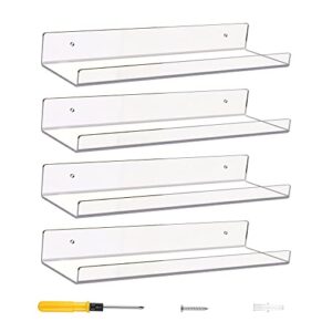 acradec acrylic shelves for wall set of 4, 15” x 4” - spacious clear shelves with mounting kit - easy to install, versatile & sturdy shelfs - funko pop shelves perfect for decoration & storage