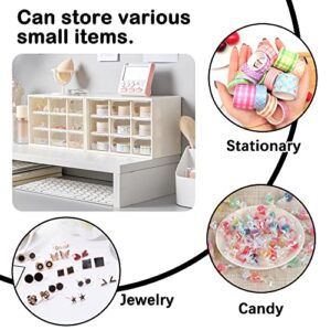 HMIEPRS Mini Plastic Storage Organizer and Cute Stickers, Mini Drawer Organizer with 9 Craft Cases, Desktop Organizer Clear Acrylic Storage Box for Handmade Accessories or Sundries (White)