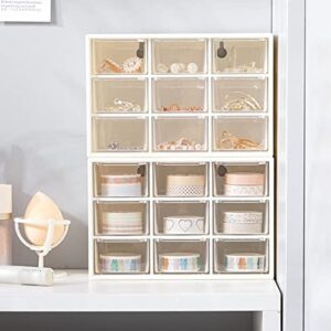 HMIEPRS Mini Plastic Storage Organizer and Cute Stickers, Mini Drawer Organizer with 9 Craft Cases, Desktop Organizer Clear Acrylic Storage Box for Handmade Accessories or Sundries (White)