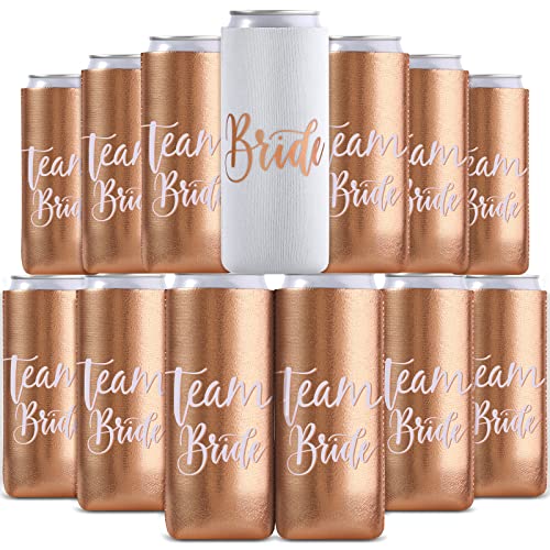 Bachelorette Slim Can Cooler Sleeves for Bridal Party 13 Pcs Bride Can Cooler Skinny Can Sleeves for Bachelorette Party Favor Bridal Shower Wedding Party Favors