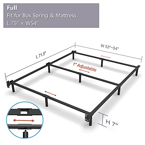 EMODA 7 Inch Metal Full Size Bed Frame for Box Spring and Mattress, 9 Legs Support Metal Base Bedframe Tool-Free and Easy Assembly, Black