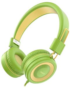 nivava kids headphones, k8 wired headphones for kids with adjustable headband 3.5 mm jack for school, foldable on-ear headset for girls boys kindle tablet cellphones airplane travel (green yellow)
