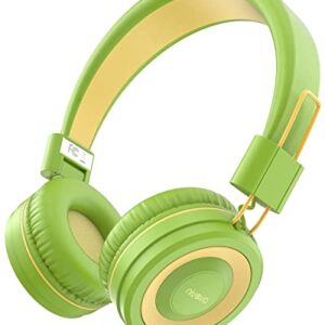 NIVAVA Kids Headphones, K8 Wired Headphones for Kids with Adjustable Headband 3.5 MM Jack for School, Foldable On-Ear Headset for Girls Boys Kindle Tablet Cellphones Airplane Travel (Green Yellow)