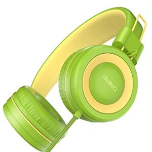 NIVAVA Kids Headphones, K8 Wired Headphones for Kids with Adjustable Headband 3.5 MM Jack for School, Foldable On-Ear Headset for Girls Boys Kindle Tablet Cellphones Airplane Travel (Green Yellow)