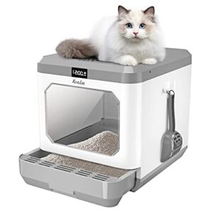 smart odor removal cat litter box, covered kitty litter box extra large space, enclosed litter box with lid for multiple indoor cats, easy clean, and assemble, includes scoop and mat