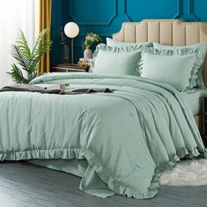 andency sage green comforter set queen, 7 pieces bed in a bag queen, all season bedding comforter set, lightweight and soft microfiber bed set with comforters, sheets, pillowcases & shams