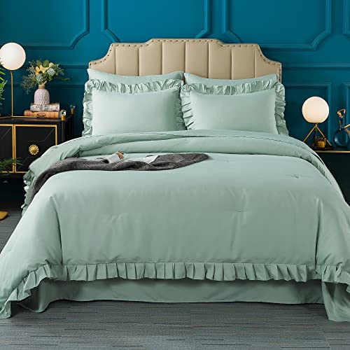 Andency Sage Green Comforter Set Queen, 7 Pieces Bed in A Bag Queen, All Season Bedding Comforter Set, Lightweight and Soft Microfiber Bed Set with Comforters, Sheets, Pillowcases & Shams