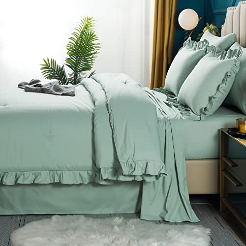 Andency Sage Green Comforter Set Queen, 7 Pieces Bed in A Bag Queen, All Season Bedding Comforter Set, Lightweight and Soft Microfiber Bed Set with Comforters, Sheets, Pillowcases & Shams