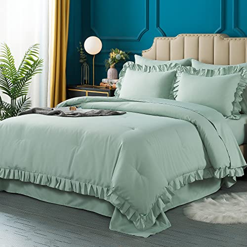 Andency Sage Green Comforter Set Queen, 7 Pieces Bed in A Bag Queen, All Season Bedding Comforter Set, Lightweight and Soft Microfiber Bed Set with Comforters, Sheets, Pillowcases & Shams