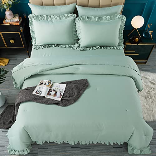 Andency Sage Green Comforter Set Queen, 7 Pieces Bed in A Bag Queen, All Season Bedding Comforter Set, Lightweight and Soft Microfiber Bed Set with Comforters, Sheets, Pillowcases & Shams