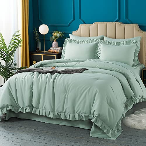 Andency Sage Green Comforter Set Queen, 7 Pieces Bed in A Bag Queen, All Season Bedding Comforter Set, Lightweight and Soft Microfiber Bed Set with Comforters, Sheets, Pillowcases & Shams