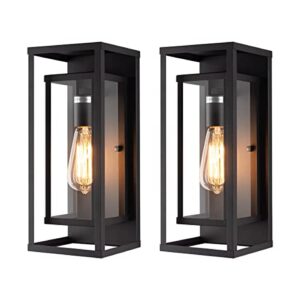 mirrea classic outdoor wall sconce 1 light in matte black rectangular metal frame and clear glass shade waterproof porch light patio light pack of 2