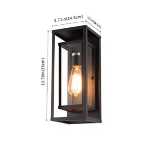 mirrea Classic Outdoor Wall Sconce 1 Light in Matte Black Rectangular Metal Frame and Clear Glass Shade Waterproof Porch Light Patio Light Pack of 2