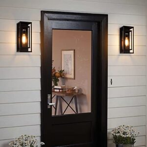 mirrea Classic Outdoor Wall Sconce 1 Light in Matte Black Rectangular Metal Frame and Clear Glass Shade Waterproof Porch Light Patio Light Pack of 2