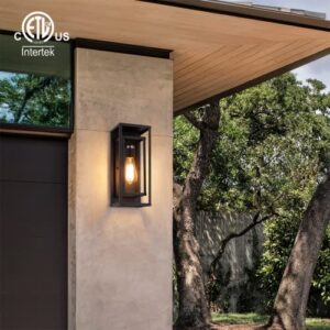 mirrea Classic Outdoor Wall Sconce 1 Light in Matte Black Rectangular Metal Frame and Clear Glass Shade Waterproof Porch Light Patio Light Pack of 2