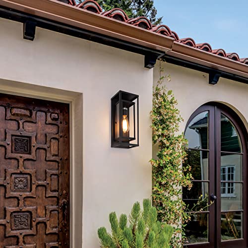 mirrea Classic Outdoor Wall Sconce 1 Light in Matte Black Rectangular Metal Frame and Clear Glass Shade Waterproof Porch Light Patio Light Pack of 2