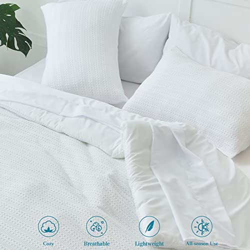 Newspin Queen Bed in a Bag - White Waffle Bedding Comforter Set for All Seasons, 7 Pieces Down Alternative Comforter Set with Comforter, Pillowcases, Flat Sheet, Fitted Sheet, Pillow Shams