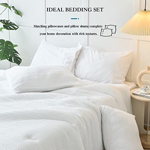 Newspin Queen Bed in a Bag - White Waffle Bedding Comforter Set for All Seasons, 7 Pieces Down Alternative Comforter Set with Comforter, Pillowcases, Flat Sheet, Fitted Sheet, Pillow Shams