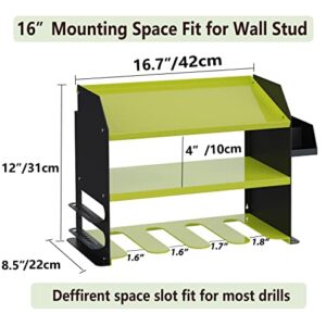 Luffioner Drill Storage Rack，Power Tool Organizer Drill Holder Wall Mount， Drill Organizer for Garage, Workshop,Drill Bit Storage Shlef, Holds 4 Drills with Screws Box Father's Day Gifts (Green)