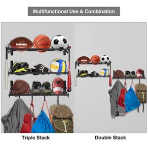 Lineslife Wall Mount Sports Equipment Storage Rack,3 Shelf Separate Garage Ball Organizer for School,Gym,Home