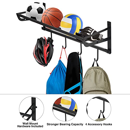 Lineslife Wall Mount Sports Equipment Storage Rack,3 Shelf Separate Garage Ball Organizer for School,Gym,Home