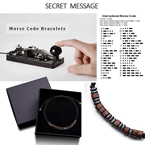 TAGOMEI To My Son Bracelet from Mom, I Love You Morse Code Bracelet with Engraved Wallet Card Graduation Gifts for Son Men Boys, Adjustable Handmade Mens Beaded Bracelets Birthday Anniversary Gift