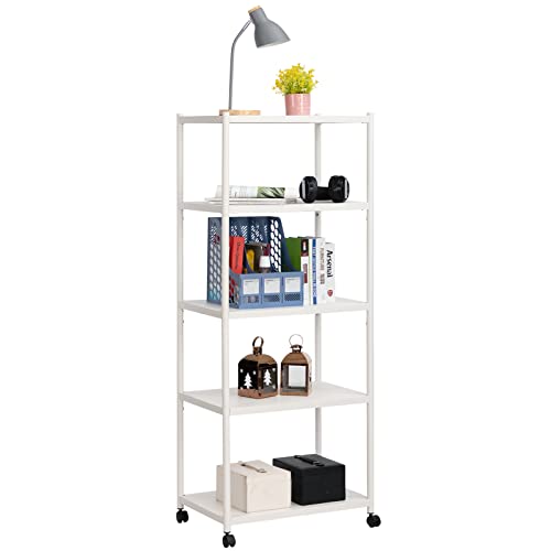 MATICO 5 Tier 27 Inch Metal Storage Shelf Unit, Heavy Duty Standing Storage Shelving Rack, Large Capacity Utility Garage Storage Organizer, White