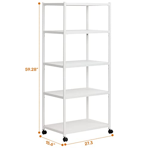 MATICO 5 Tier 27 Inch Metal Storage Shelf Unit, Heavy Duty Standing Storage Shelving Rack, Large Capacity Utility Garage Storage Organizer, White