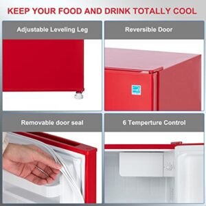 Frestec 1.6 Cu' Mini Refrigerator, Small Refrigerator, Mini Fridge with Freezer, Compact Refrigerator, Red (FR 160 RED)