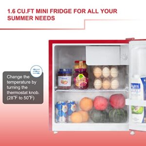 Frestec 1.6 Cu' Mini Refrigerator, Small Refrigerator, Mini Fridge with Freezer, Compact Refrigerator, Red (FR 160 RED)