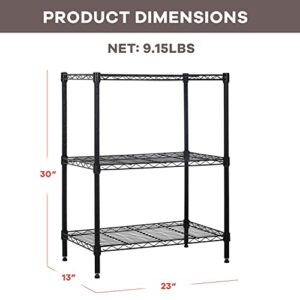 NChanmar 3-Tier Wire Shelving Unit Storage Shelves Shelf Organizer 30"x23"x12" Heavy Duty Metal Storage Rack Wire Rack NSF Height Adjustable for Laundry Bathroom Kitchen Garage Shelving(Black)