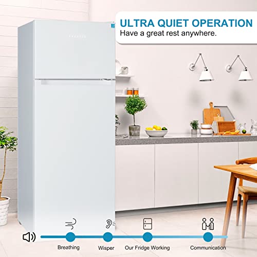 Frestec 7.4 CU' Refrigerator with Freezer, Apartment Size Refrigerator Top Freezer, 2 Door Fridge with Adjustable Thermostat Control, Freestanding, Door Swing, White (FR 742 WH)
