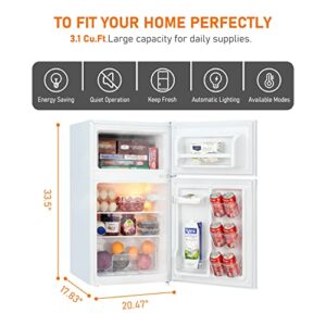 Frestec 3.1 CU' Mini Fridge with Freezer,2-Door Compact Refrigerator,Small Refrigerator for Bedroom Dorm Office Apartment, White (FR 302 WH)