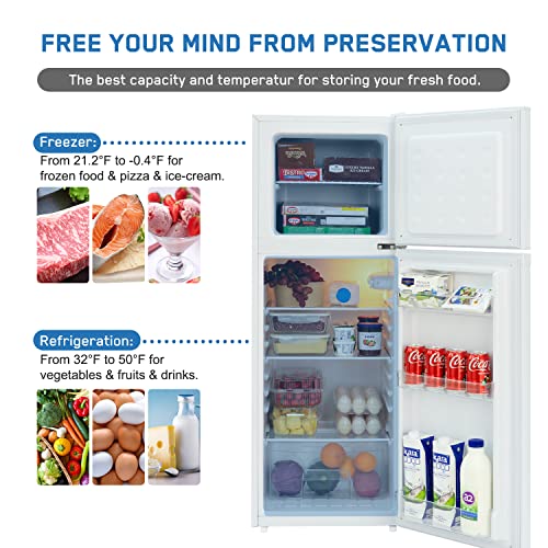Frestec 4.7 CU' Refrigerator, Mini Fridge with Freezer, Compact Refrigerator, Small Refrigerator with Freezer, Top Freezer, Adjustable Thermostat Control, Door Swing, White (FR 472 WH)