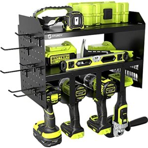 sturdy power tool organizer wall mount - heavy duty garage organizer - drill holder - tool storage rack for handheld and power tools - drill storage rack for garage organization (8 hooks)