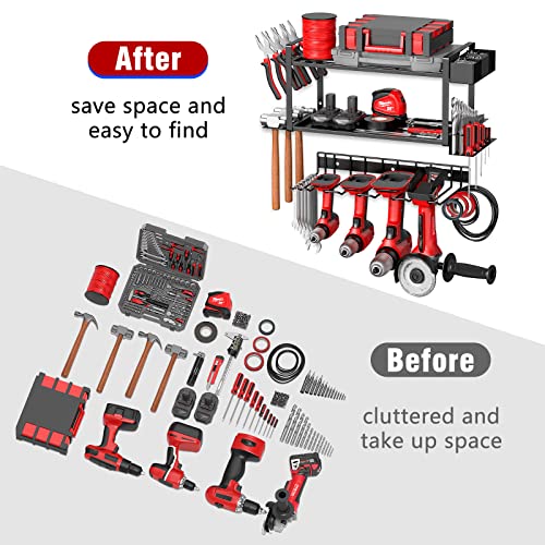 CHAMUTY Power Tool Organizer Wall Mount - Efficient Storage Rack for Garage with Drill Bit Holder and Tool Box Organizer for Men Dad Father Day Gift