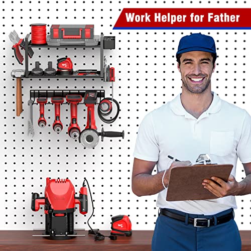 CHAMUTY Power Tool Organizer Wall Mount - Efficient Storage Rack for Garage with Drill Bit Holder and Tool Box Organizer for Men Dad Father Day Gift