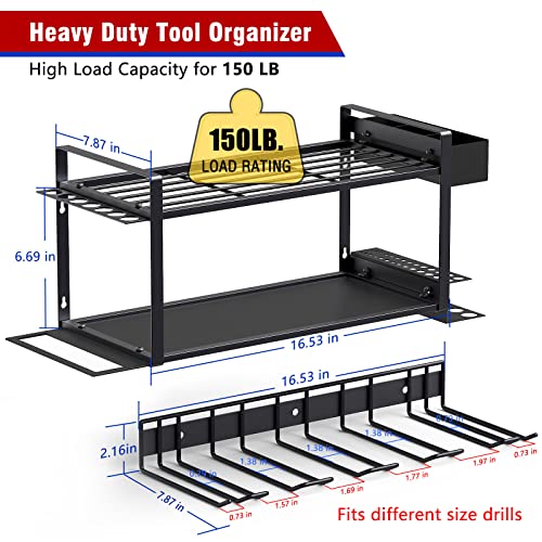 CHAMUTY Power Tool Organizer Wall Mount - Efficient Storage Rack for Garage with Drill Bit Holder and Tool Box Organizer for Men Dad Father Day Gift