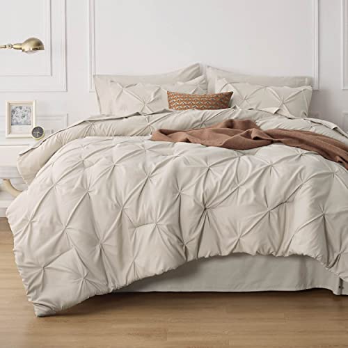 Bedsure Beige Comforter Set Queen - Bed in a Bag Queen 7 Pieces, Pintuck Bedding Sets Beige Bed Set with Comforter, Sheets, Pillowcases & Shams