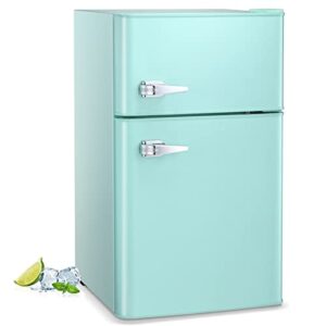 havato 3.2 cu.ft mini fridge with freezer, double door compact refrigerator, retro mini refrigerator for dorm, office, bar, rv, bedroom, (green)