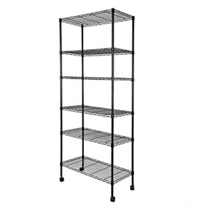 yssoa heavy duty 6-shelf shelving with wheels, with hanging hooks, wire shelving, adjustable storage units, 29'' d x 14'' w x 70'' h, 6 tier, black
