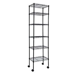 yssoa heavy duty 6-shelf shelving with wheels, with hanging hooks, wire shelving, adjustable storage units, 17'' d x 11'' w x 63'' h, 6 tier, black