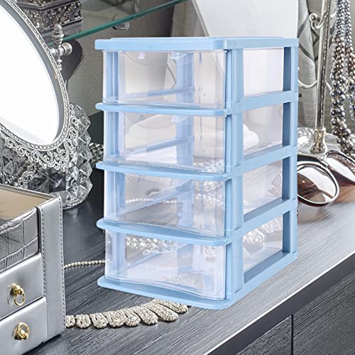 PATKAW Storage Drawer, 6.9x5.3x9inch 4 Layers Multifunctional Desktop Storage Cabinet Storage Containers with Drawers Mini Plastic Drawers Organizer for Home, Office- Blue