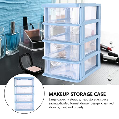 PATKAW Storage Drawer, 6.9x5.3x9inch 4 Layers Multifunctional Desktop Storage Cabinet Storage Containers with Drawers Mini Plastic Drawers Organizer for Home, Office- Blue