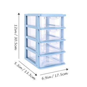 PATKAW Storage Drawer, 6.9x5.3x9inch 4 Layers Multifunctional Desktop Storage Cabinet Storage Containers with Drawers Mini Plastic Drawers Organizer for Home, Office- Blue