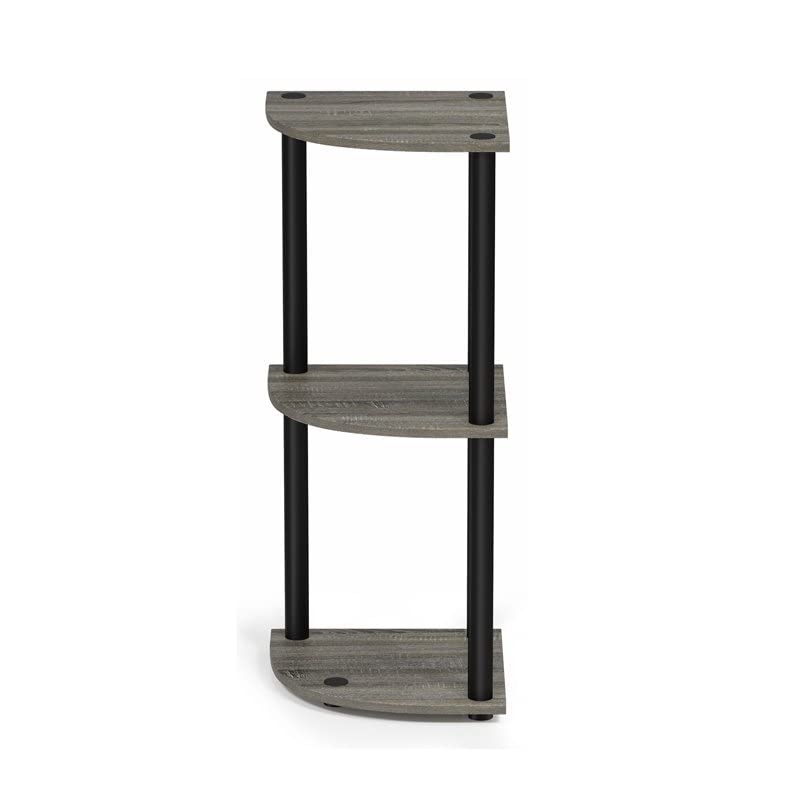 Furinno Turn-N-Tube No Tool 3-Tier Storage Shelf, Narrow, Espresso/Black & Turn-N-Tube 3-Tier Corner Display Rack Multipurpose Shelving Unit, French Oak Grey/Black, Model:12077GYW/BK