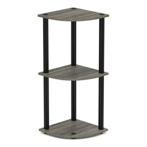 Furinno Turn-N-Tube No Tool 3-Tier Storage Shelf, Narrow, Espresso/Black & Turn-N-Tube 3-Tier Corner Display Rack Multipurpose Shelving Unit, French Oak Grey/Black, Model:12077GYW/BK