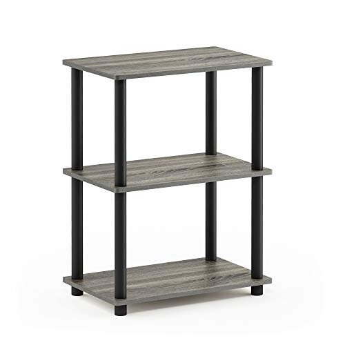 Furinno Turn-N-Tube No Tool 3-Tier Storage Shelf, Narrow, Espresso/Black & Turn-N-Tube 3-Tier Corner Display Rack Multipurpose Shelving Unit, French Oak Grey/Black, Model:12077GYW/BK