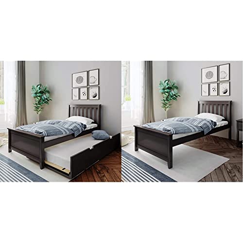 Max & Lily Twin Bed, Bed Frame with Headboard for Kids with Trundle, Slatted, Espresso & Twin Bed, Bed Frame with Headboard for Kids, Slatted, Espresso