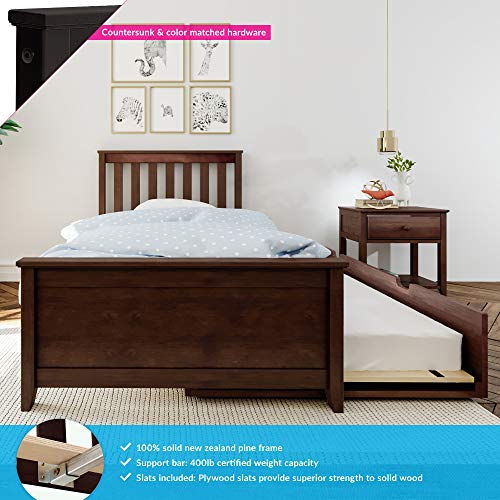 Max & Lily Twin Bed, Bed Frame with Headboard for Kids with Trundle, Slatted, Espresso & Twin Bed, Bed Frame with Headboard for Kids, Slatted, Espresso